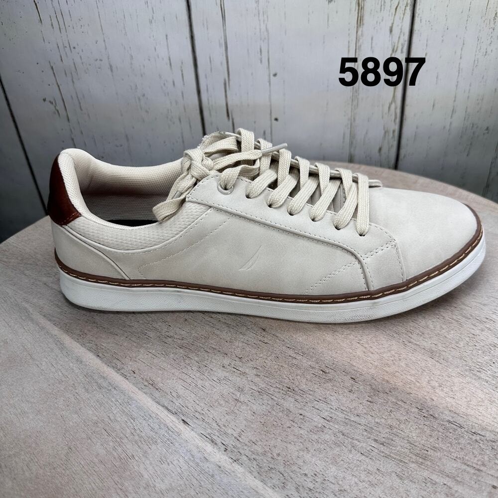 Nautica Turvo Mens Cream Brown Low Top Lace Up Casual Sneakers Size 10